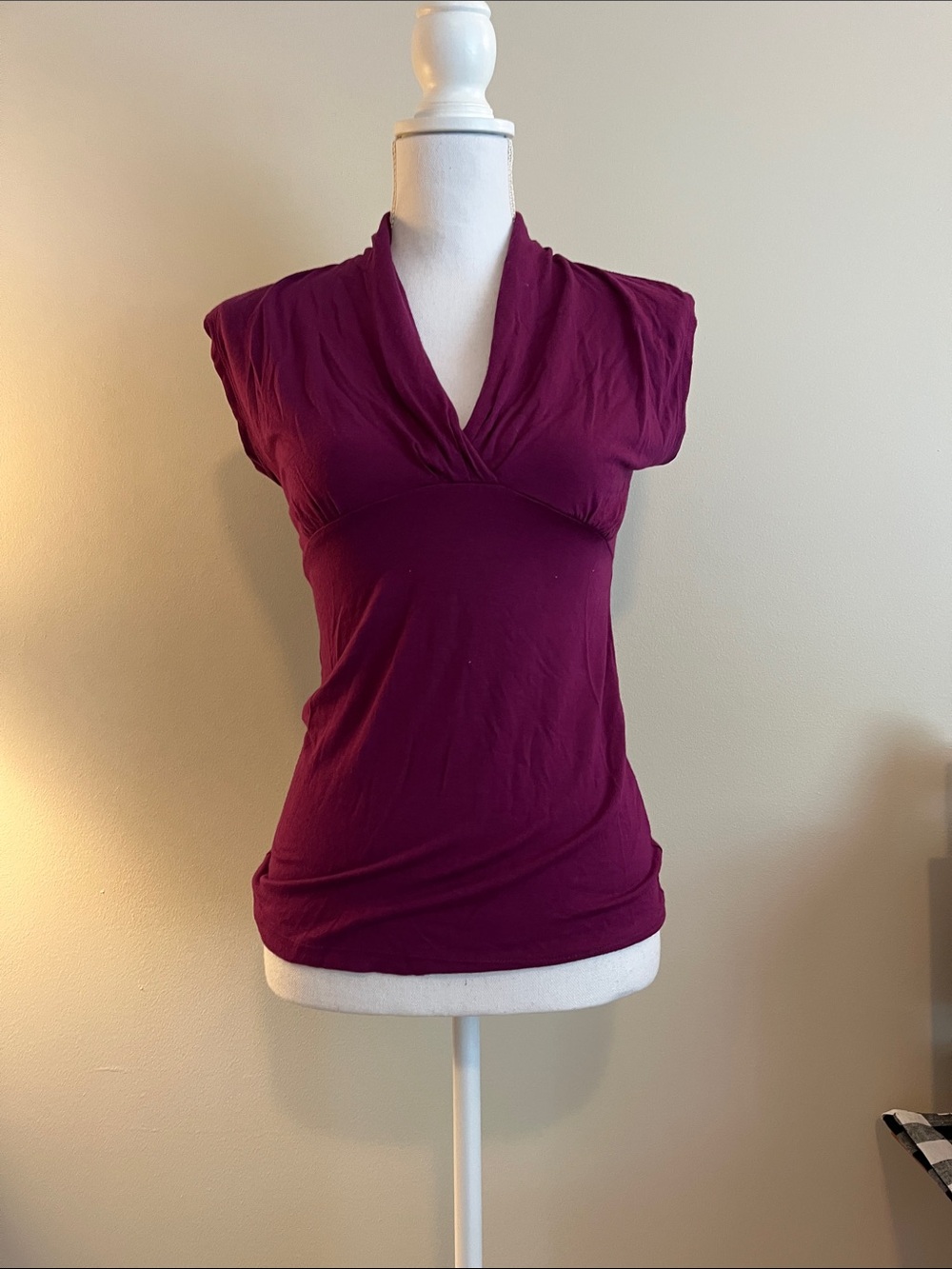 Elegant V-Neck Cap Sleeve Blouse in Plum